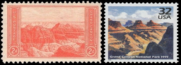 The Grand Canyon on stamp of USA