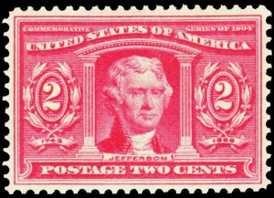 Thomas Jefferson on stamp of USA 1904