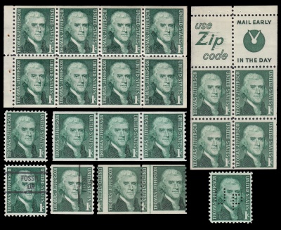 Scott 1278 variations, Thomas Jefferson on stamp of USA 1968
