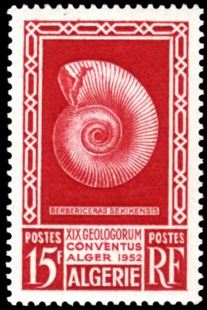 The first fossil stampm issued in Algeria in 1952