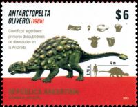 Dinosaur Antarctopelta oliverois on stamp of Argentina 2015