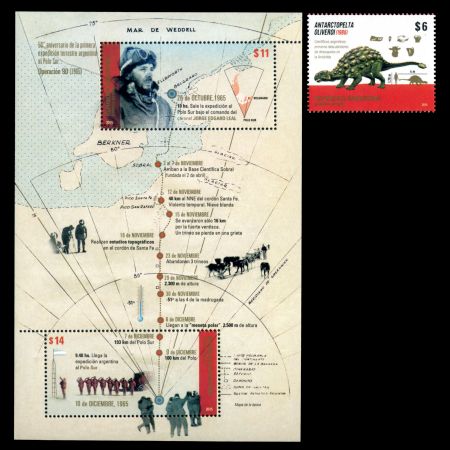 Argentina in Antarctica and dinosaur Antarctopelta oliverois on stamps of Argentina 2015