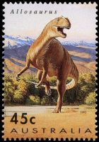 Allosaurus dinosaur on stamp of Australia 1993