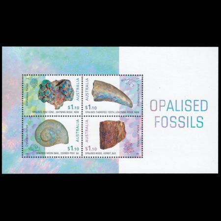 Opalised fossils on mint Mini-Sheet of Australia 2020