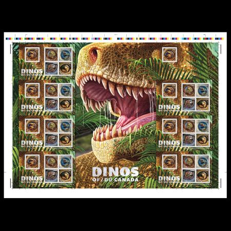 Dinosaurs and prehistoric animals on sef adhesive stamp of Canada 2016