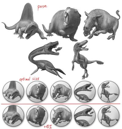 Initial sketches of Canadian stamps with prehistoric animals, made by Sergey Krasovskiy