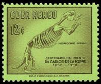 Megalonyx on stamp of Cuba 1958