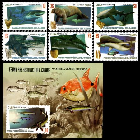 Prehistoric marine animals on stamps of Cuba 2015