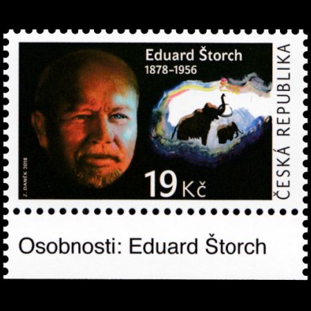 Eduard Storch and mammoth on stamp of Czech Republic 2018