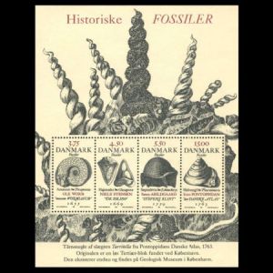 Fossils on Souvenir-Sheet of Denmark 1998