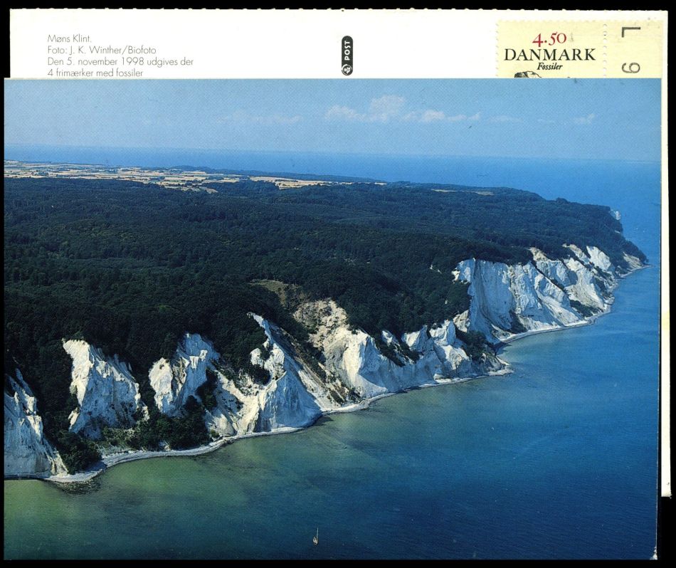 The chalk of Moens Klint on postcard of Denmark 1998