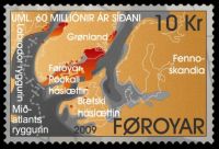 Pangea continent on stamp of Faroe island 2009