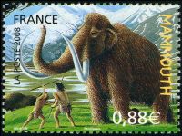 Mammoth and Neandertal hunters on stamp of France 2008