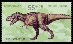 Tyrannosaurus  rex  dinosaur on stamp of Germany 2008