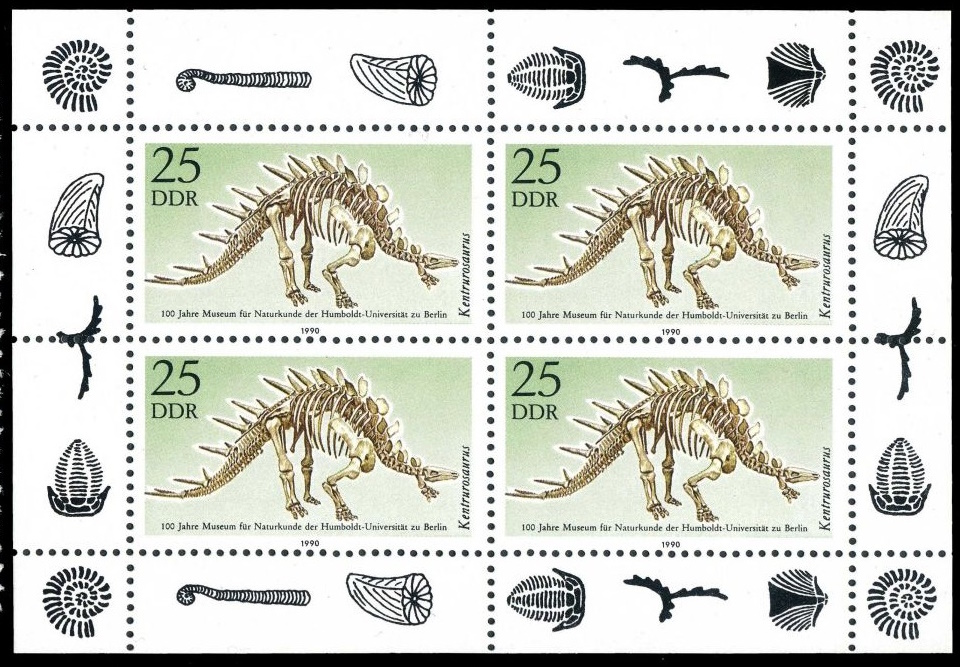 Fossils on Mini-Sheet of German Democratic Republic