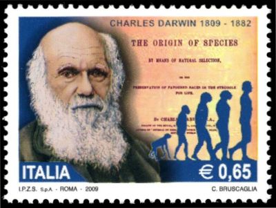 Charles Darwin on stamp of Italy