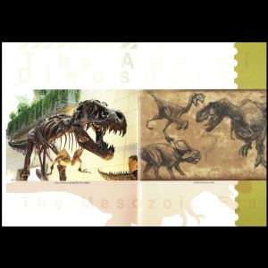 pages 1 and 2 of a booklet with dinosaur stamps of South Korea 2010-2012