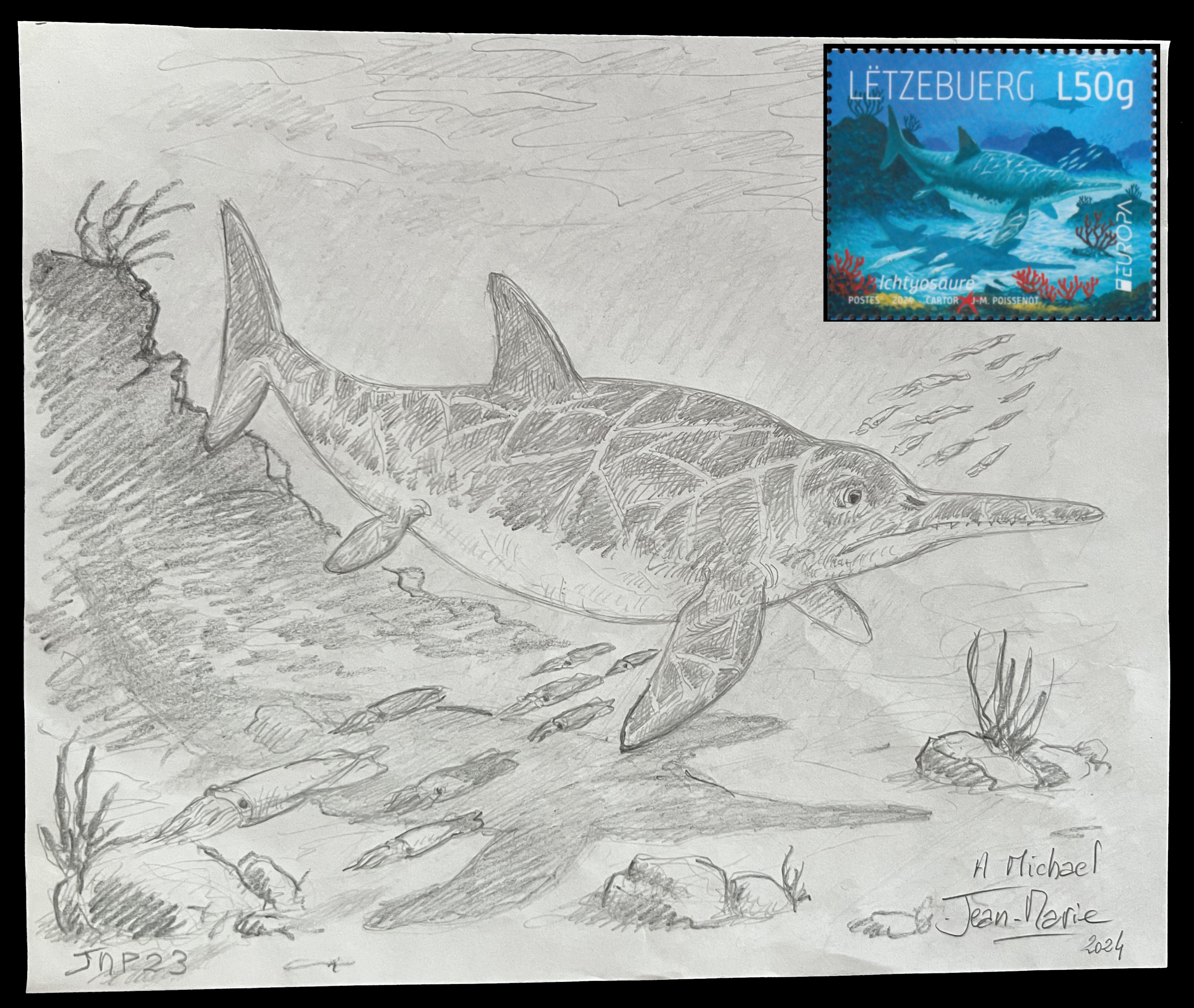Ichthyosaurus on stamp of Luxembourg 2024
