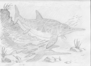 Sketch of Ichthyosaur on stamp created by Jean-Marie POISSENOT