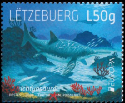 Ichthyosaur on stamp of Luxembourg 2024