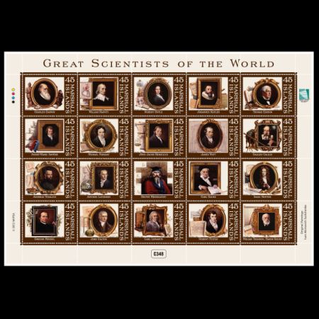 Charles Darwin and Calr Linnaeus among other great scientists on stamps of Marshall islands 2012