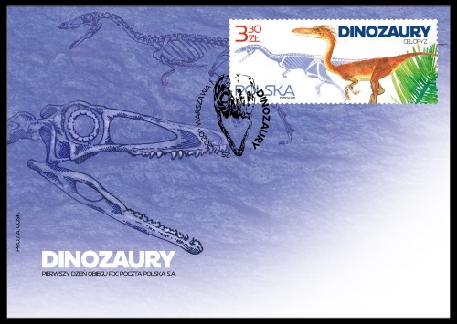 Coelophysis dinosaur on stamp of Poland 2020