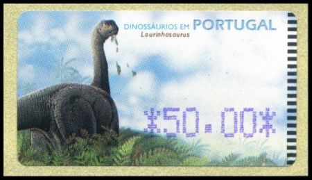 Lourinhasaurus dinosaur on ATM stamp of Portugal 1999