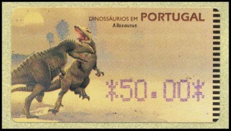 Lourinhasaurus dinosaur on ATM stamp of Portugal 1999