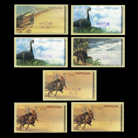 dinosaurs ATM stamps of Portugal 2000 printed by Amiel and SND machines