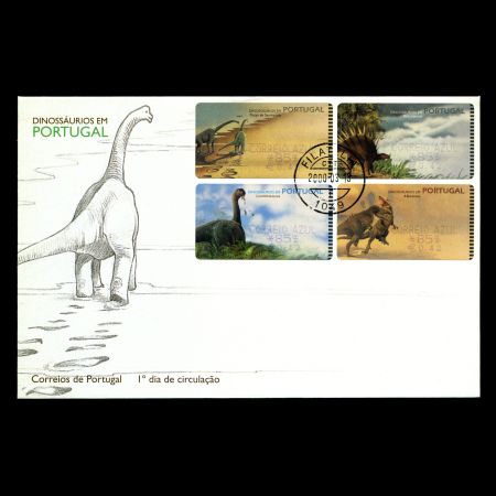 FDC with dinosaurs ATM stamps of Portugal 2000 issued by SMD machine
