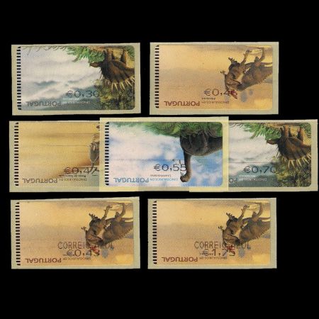 dinosaurs ATM stamps of Portugal 2003 printed by SMD machine with inverted values