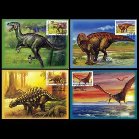 Dinosaurs and other prehistoric animals on Maxi Cards of Romania 2005