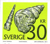 Mollusc fossil on stamp of Sweden 2011