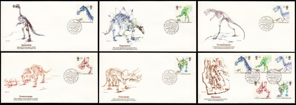 Dinosaur bones on FDC of Fleetwood with stamps of Great Britain 1991