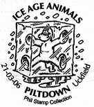 postmark showing chimp or early man in block of ice