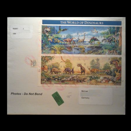 The World of Dinosaurs stamps of USA 1997 on used cover