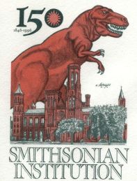 Trex Dinosaur on USA 1996 cover of 150th anniversary of the founding of the Smithsonian Institution