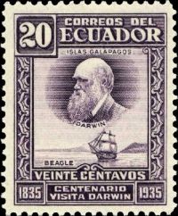 Charles Darwin on stamp of Ecuador 1936