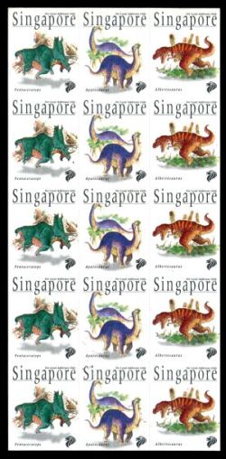 First ATM stamps depicting dinosaurs issued in Singapore 1998