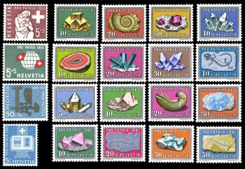 Fossil and Mineral stamps of Switzerland 1958-1961