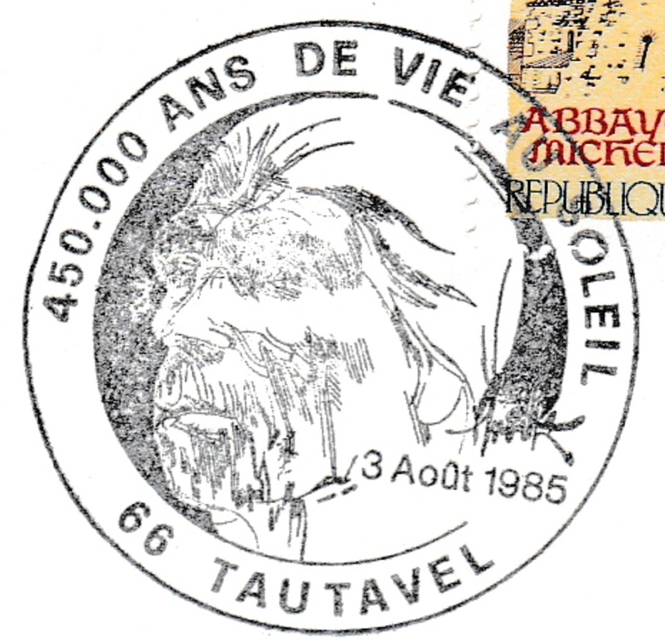 450.00 years of Tautavel man on postmark of France 1985