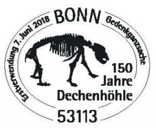Fossil of Cave Bear from the Dechen cave on commemorative postmark of Germany 2018