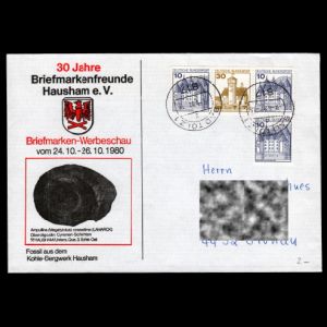 Gastropod from coal mine of Hausham on cachet of commemoraive cover of philatelic club in Hausham, Germany 1980