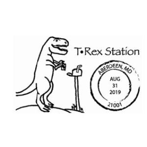 Tyrannosaurus rex on postmark of USA 2019
