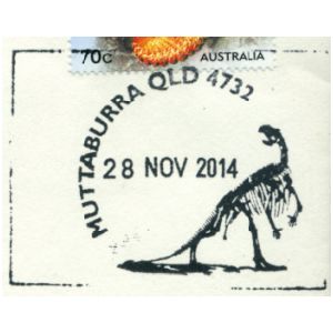 Muttaburrasaurus dinosaur on commemorative post mark of Australia 2014