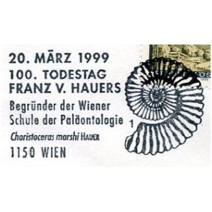 Ammonite on commemorative postmark of Austria 1999