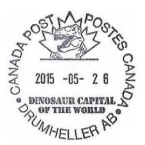 Tyrannosaurus on postmark of Canada 2015