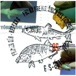Prehistoric fish on postmark of Cuba 2015