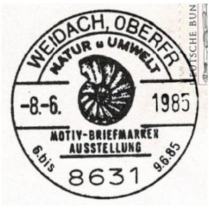 Ammonite on postmark of Germany 1985