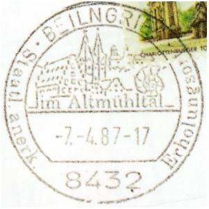 Ammonite on postmark of Gemany 1987
